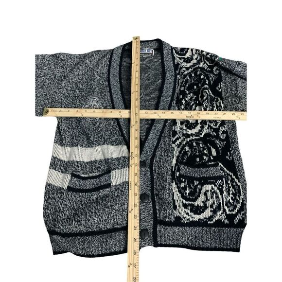 NICE VINTAGE 80s Bugle Boy University Gray Black Cardigan Sweater Mens SIZE Larg - Picture 10 of 10